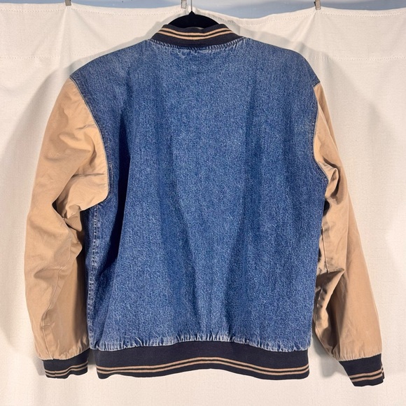 90s Vintage Denim Varsity Bomber Jacket - Picture 2 of 6